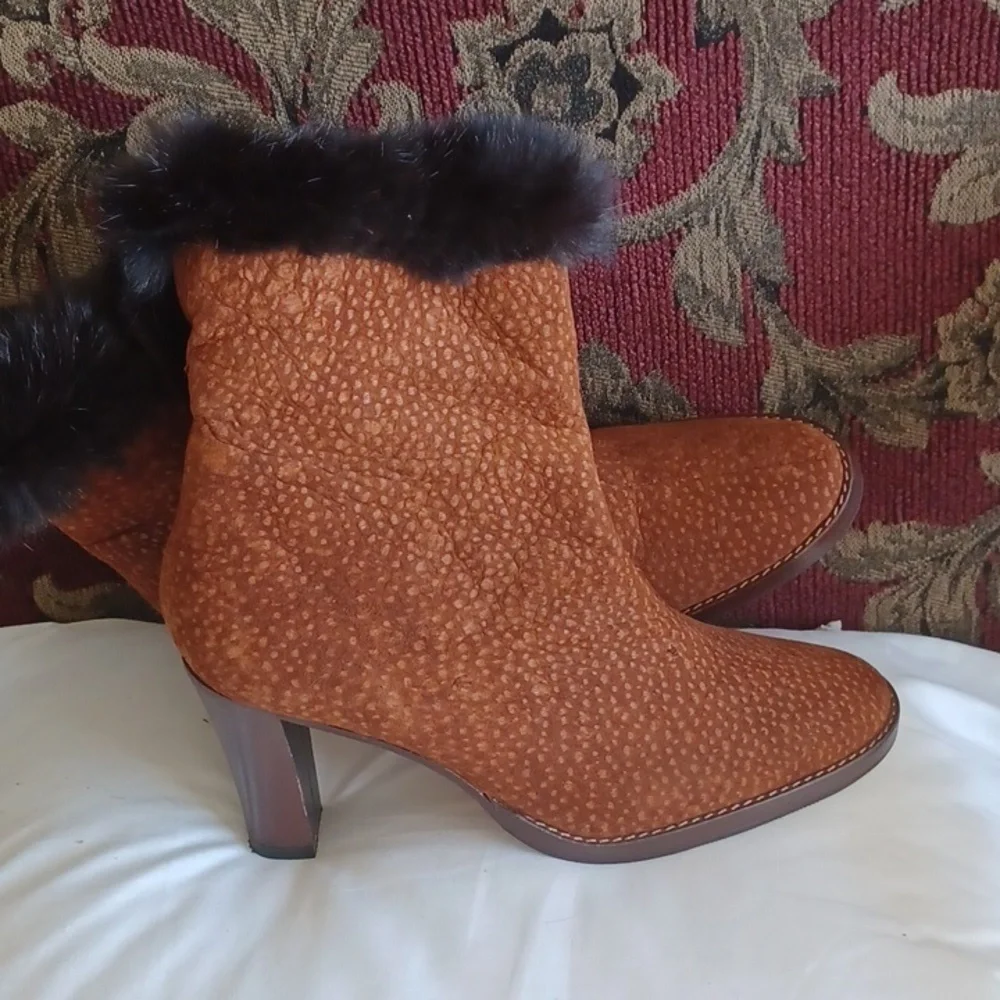 FEBO Argentina Leather Rabbit fur BOOTS Size 35, US 5.5